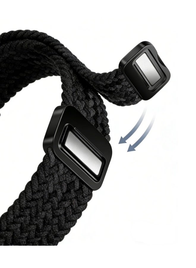 بيلينجدون BEILINGDUNسوار متوافق مع ساعة ابل 46 ملم 45 ملم 44 ملم 42 ملم 41 ملم 40 ملم، سوار رياضي مضفر نايلون مرن قابل للتعديل بابزيم مغناطيسي لسلسلة اي ووتش 9/8/7/6/SE/5/4أسود - Image 2